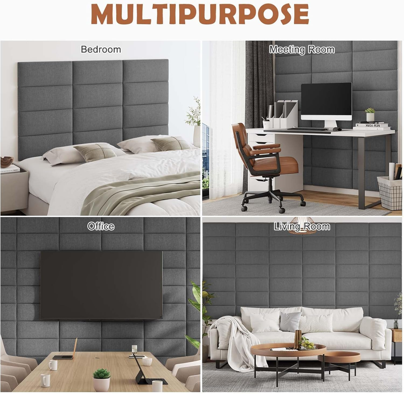 Upholstered Wall Mounted Headboard, 3D Soundproof Wall Panels Peel and Stick Hea