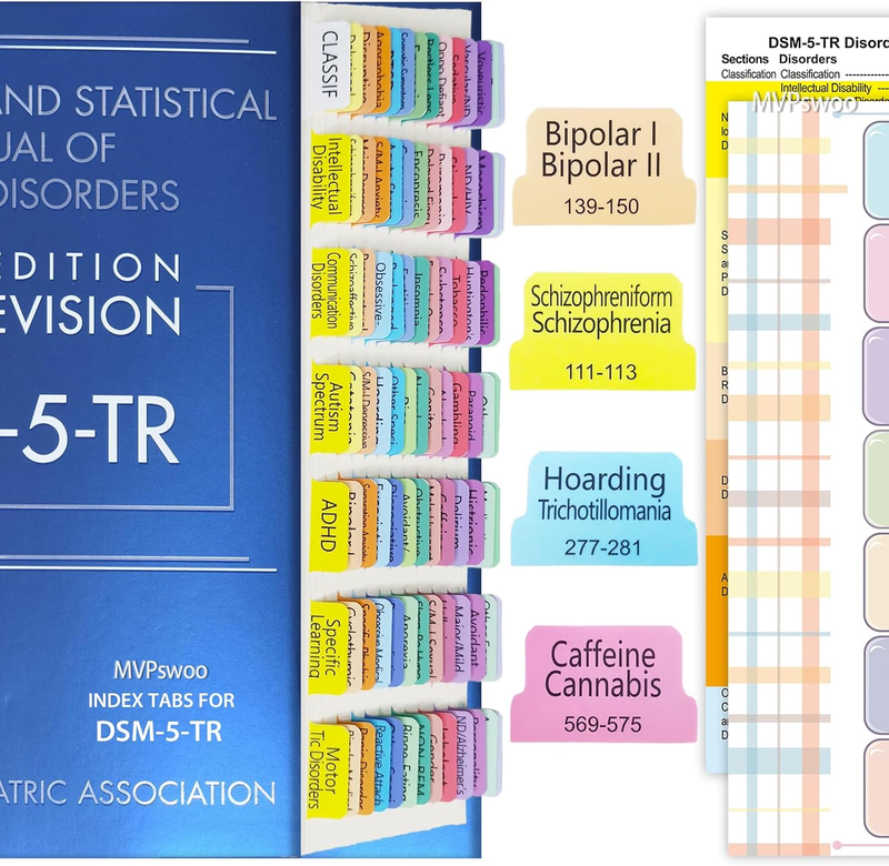 Upgraded Index Tabs for DSM-5-TR 2022, 94 Printed DSM-V-TR Tabs, 100 Tabs in Tot