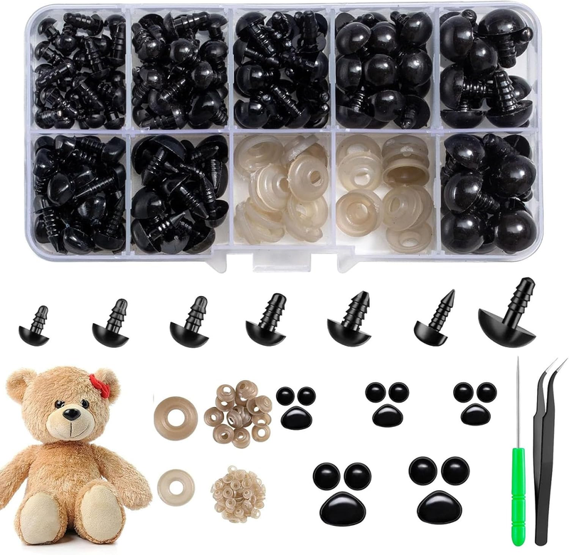 270PCS Safety Eyes and Noses for Doll Making, Black Plastic Animal Eyes and Tedd