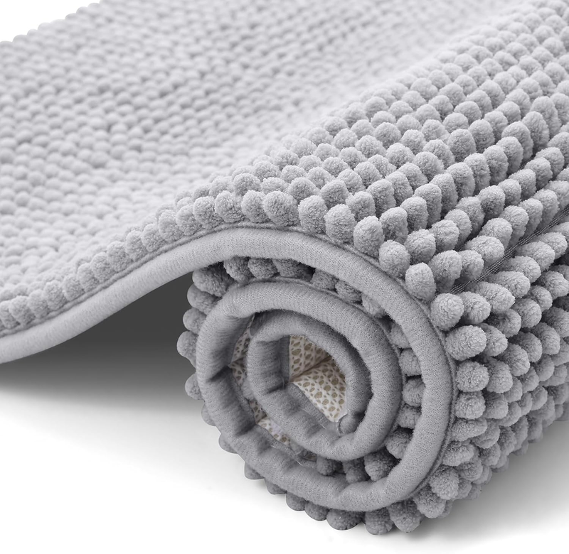 Non Slip Chenille Bath Mat, Extra Soft Bathroom Mat, Super Absorbent Fluffy Bath