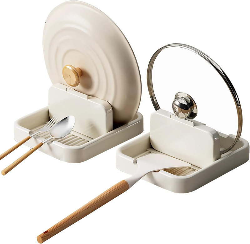 2Pcs Spoon Rest with Lid Holder for Stove Top, Spoon Holder for Kitchen Counter