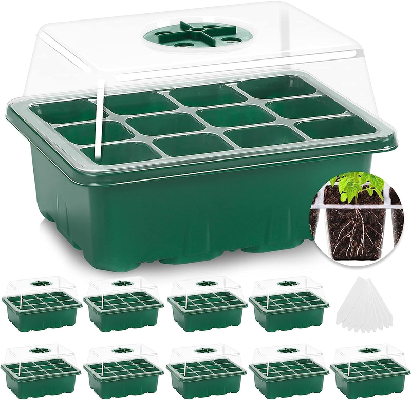 10 Packs Seed Starter Tray Seed Starter Kit with Humidity Dome (120 Cells Total
