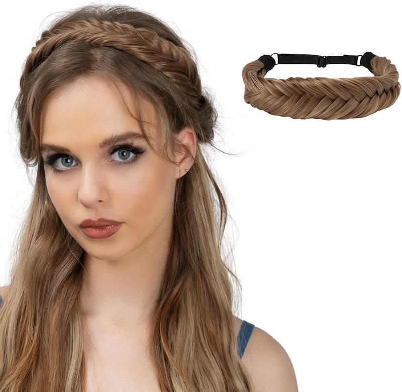 Wide Fishtail 2 Strands Synthetic Hair Braided Headband Classic Chunky Plaited B