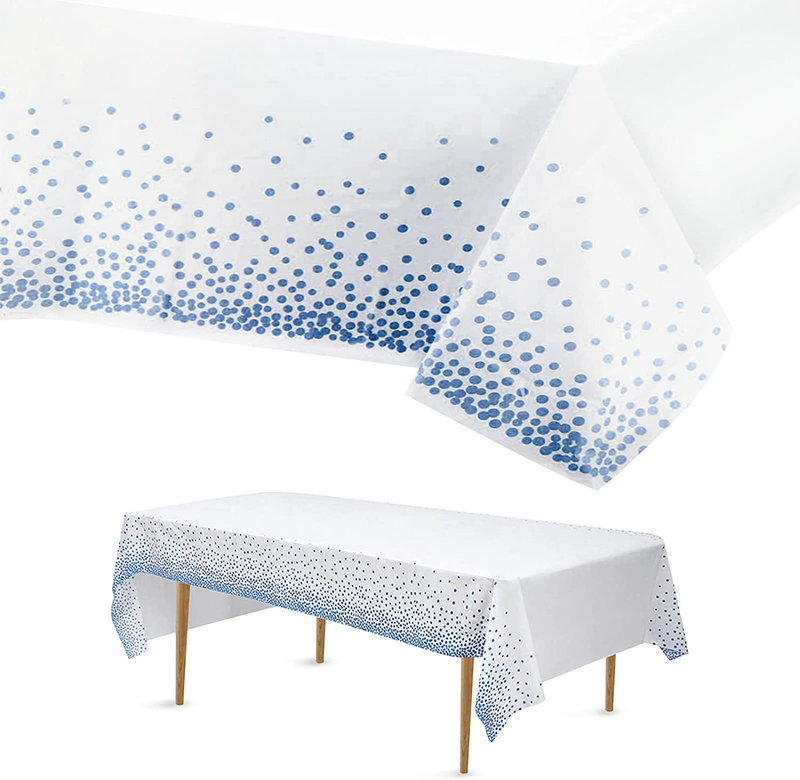 54X108'' Disposable Tablecloth Bulk for 8 Foot Rectangular Tables, Blue Polka Do