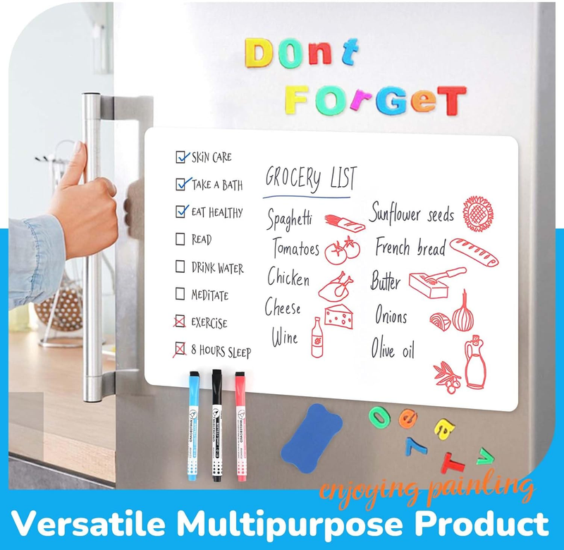 Magnetic Whiteboard for Fridge, 16"X12" Family Dry Erase Board with 3 Markers, 1