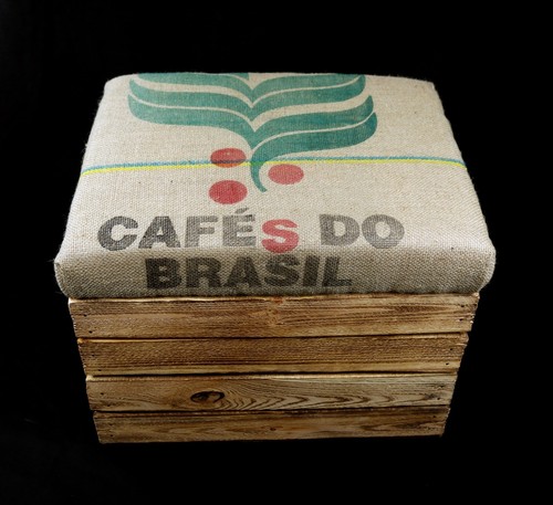 Vintage Taburete Caja de Fruta Bolsa Café Tapicería Viejo Roble Baúl