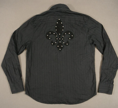Guess Shirt Mens Extra Large Black Button Up Long Sleeve Logo Fleur De Lis