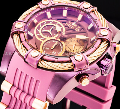 Invicta Men BOLT VIPER CHRONOGRAPH ROSE GOLD LIGHT PURPLE DIAL Tachy Strap Watch