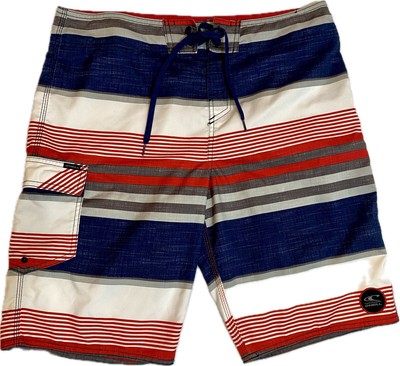 O'Neill Board Shorts Mens 34 Surf Beach Relax Swim Trunks EUC Red White Blue