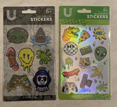 2 packs UStyle Stickers ALIEN DINOSAUR PIZZA SPACE GAMER Scrapbooking Sticker