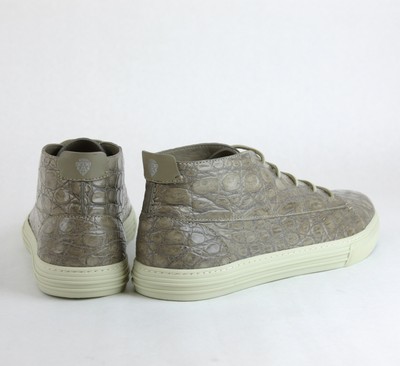 Pre-owned Gucci $1950 Authentic  Men Crocodile High-top Sneaker Tan 342045 1523 In Brown