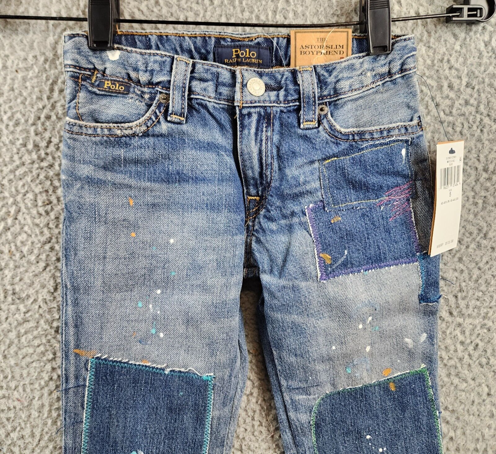 Polo Ralph Lauren Paint Print Astor Slim Boyfriend Jeans Girls' 5 Blue Zip Fly - Picture 2 of 12