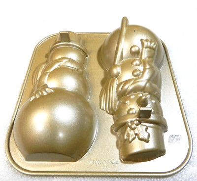 LARGE William Sonoma Nordic Ware Gold 3D Snowman Cake Pan 2.6 Liters/10cups