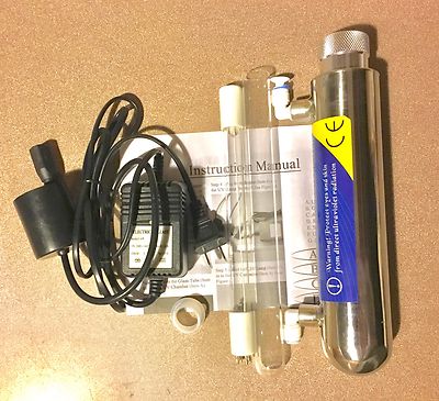 Ultraviolet UV Light Water Filter 6W Stainless Steel Chamber w 1/4'' Fittings