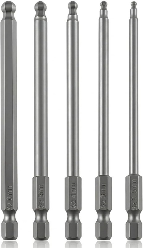 VESTTIO Ball End Hex Driver Bit Set, 5PCS, 4" Long, 1/4" Hex, Magnetic S2