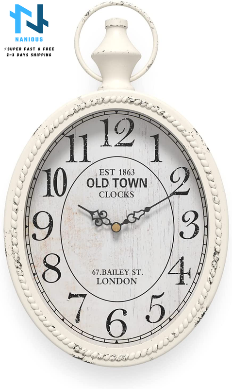 Small Retro Oval Wall Clock, Antique Old Design, White Vinta