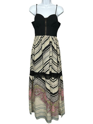 Fire LA Tiered Shift Maxi Dress L Rustic Chic Strappy Babydoll Lace Corset Top