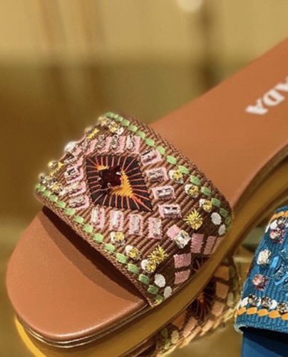 Prada Embellished & Embroidered Flat Sandals Slides | eBay