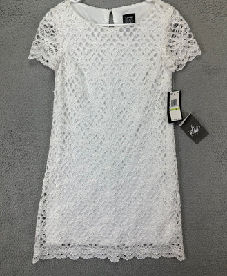 Jax Dress Womens 4 White Eyelet Lined Lace Mini Short Sleeves Casual Ladies NEW