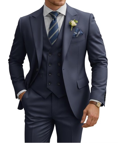 TIJOFA Double Breasted Suit Men Navy Blue Slim Fit Suits for Men Regular Fit 3