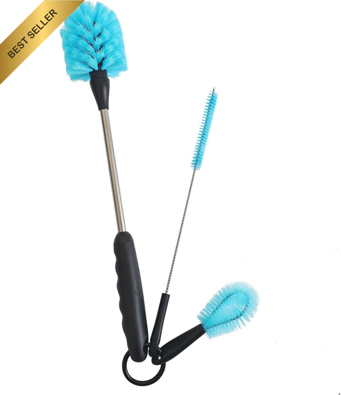 3-In-1 Stainless Steel Water Bottle Brush Set, Long Handle Water Bottle Scrubbin
