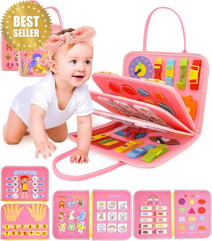 Busy Board, Montessori Toys for Babies, Busy Book Quiet Travel Toys Educational