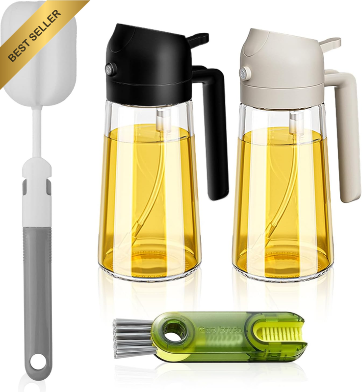 2 Pack 470Ml/17Oz Glass Oil Sprayer Bottle 2 in 1 Olive Oil Dispenser for Kitche