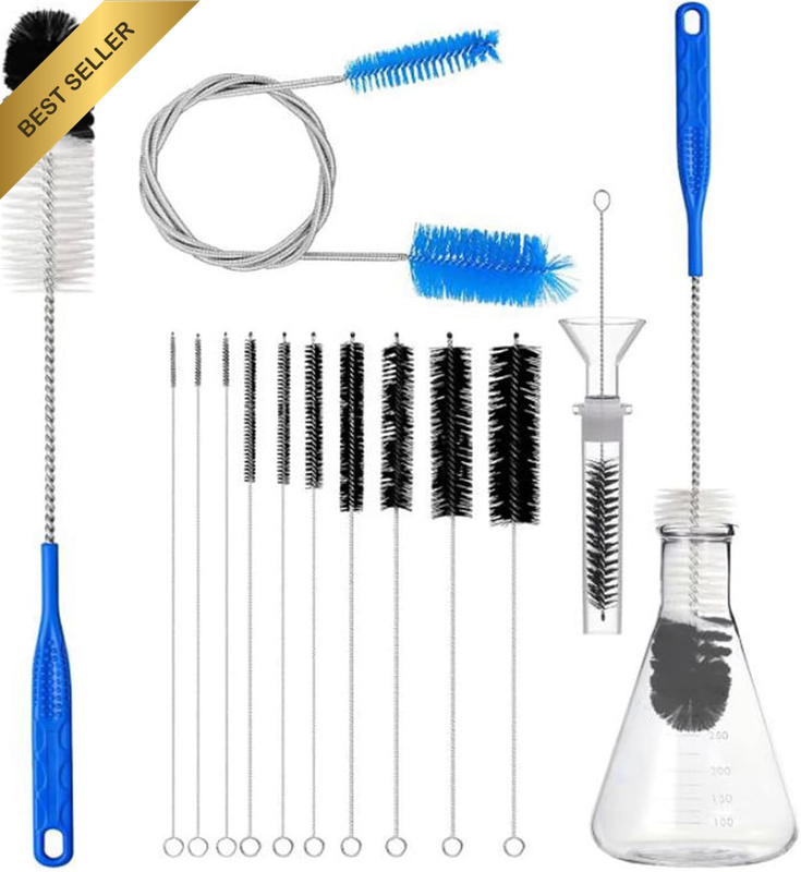12Pcs Glass Tube Pipe Cleaners Brush Kit for Glass Funnel and Bottle | Long Nylo