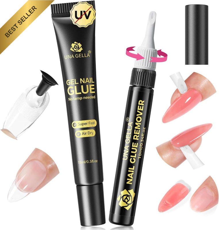15Ml Quick Drying Semi Solid Nail Glue Gel with 10Ml Remover for Press on Nails
