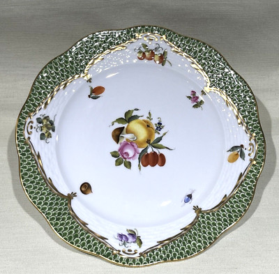 Herend Fruits Necker Market Garden w/ Green Fish Scale Border  Six Salad Plates