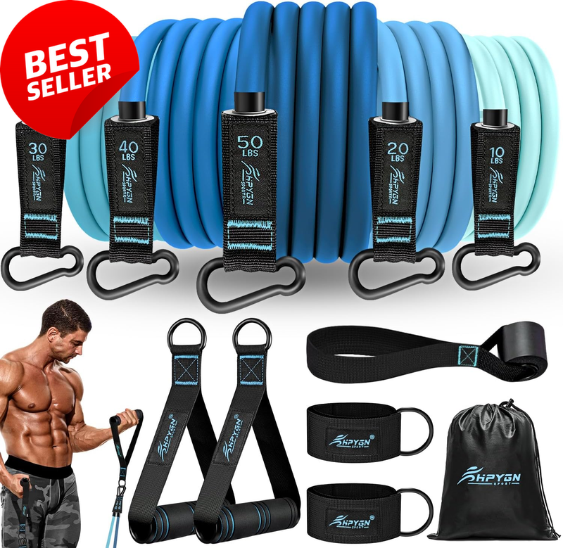Resistance Bands Set w Handles Door Anchor Ankle Straps Workout Fitness