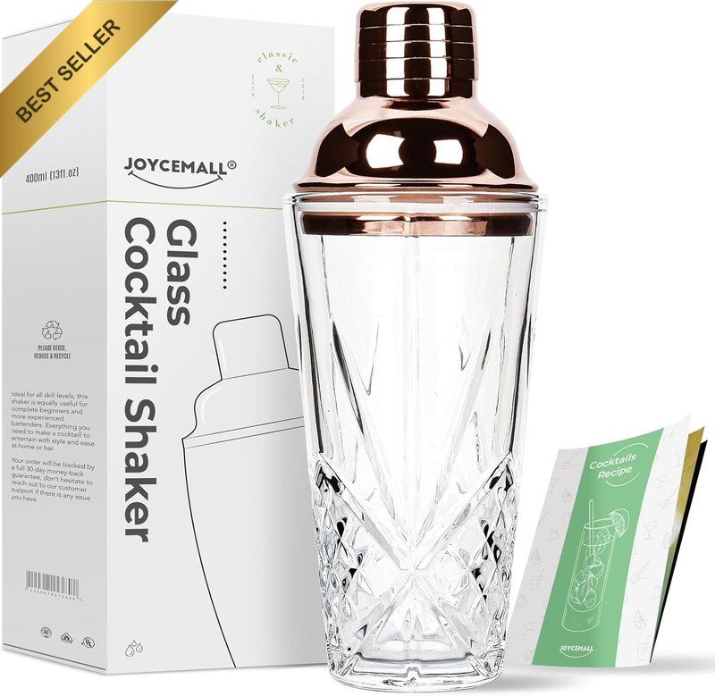 14.5 Ounce Glass Cocktail Shaker Kit, Martini Mocktail Making Set with Leakproof