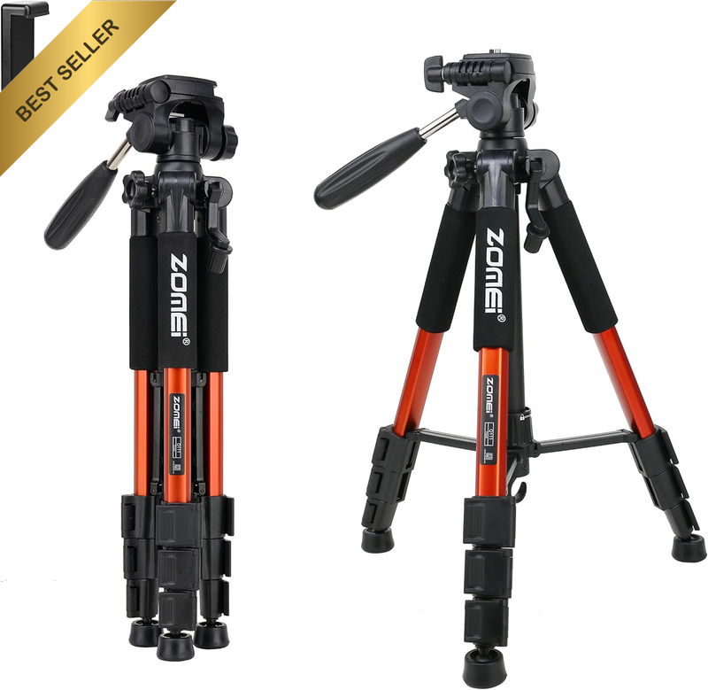 Camera Tripod Q111 55" Professional Lightweight Travel Tripod with Pan Head Phon