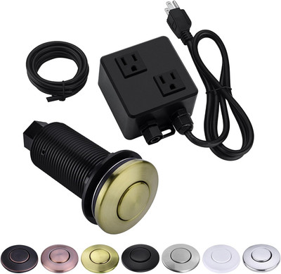 Sink Top Garbage Disposal Air Switch Kit with Dual Outlet - UL Listed, Brushed 