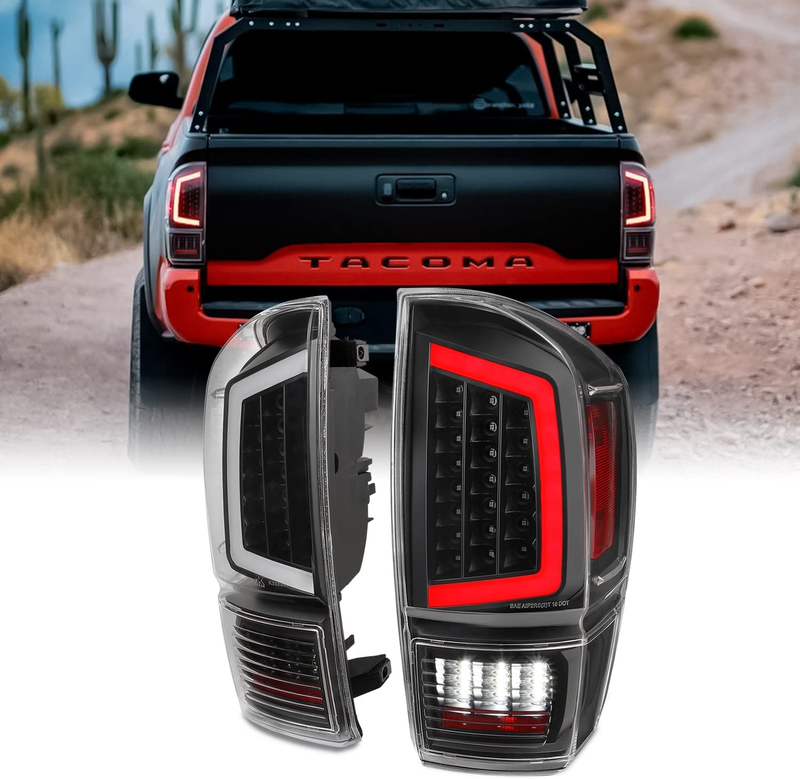 Full LED Bar Tail Lights Black Housing Clear Lens For 2016-22 Toyota Tacoma