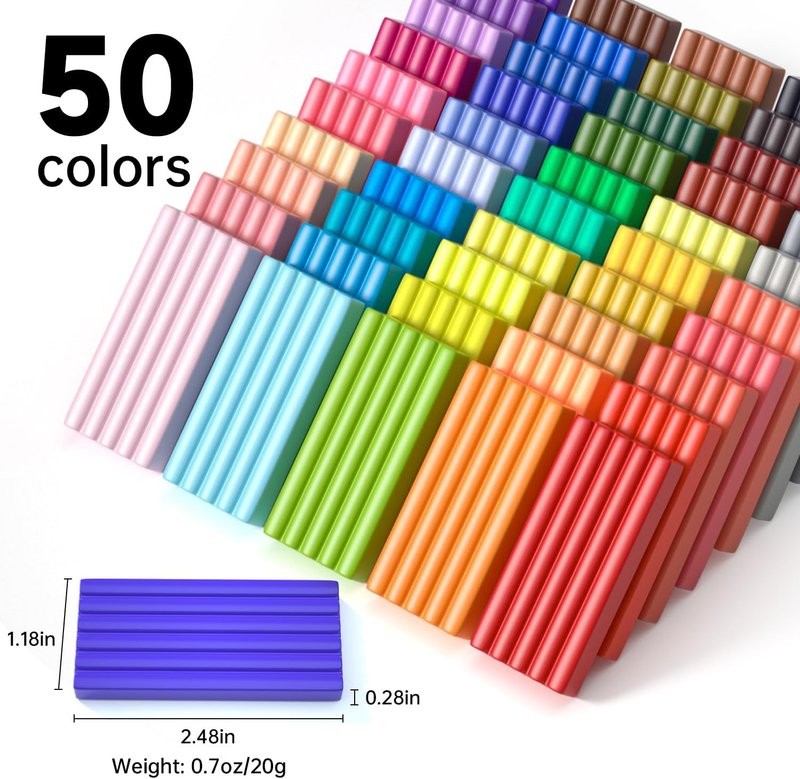 Polymer Clay, 50 Colors Oven Bake Modeling Clay, Creative Clay Kit with 19 Clay