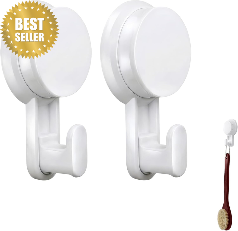 2 Pcs Heavy Duty Suction Cup Hooks, Waterproof Rustproof Shower Bathroom Kitchen