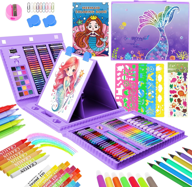 Art Supplies for Kids,Drawing Kits Mermaid Art Case Coloring Set with Double Sid