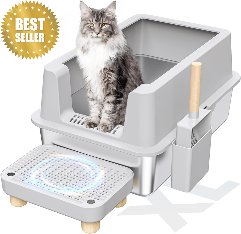 Stainless Steel Cat Litter Box with Lid, Extra Large Litter Box for Big Cats, XL