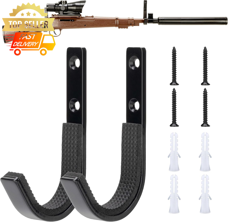 Wall Mount Gun Rack 2 Pack | Steel Shotgun Rifle Hook Hanger with Padding