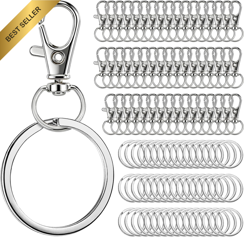 100PCS Key Chain Clip Hooks with Key Rings, Key Chain Rings, Silver