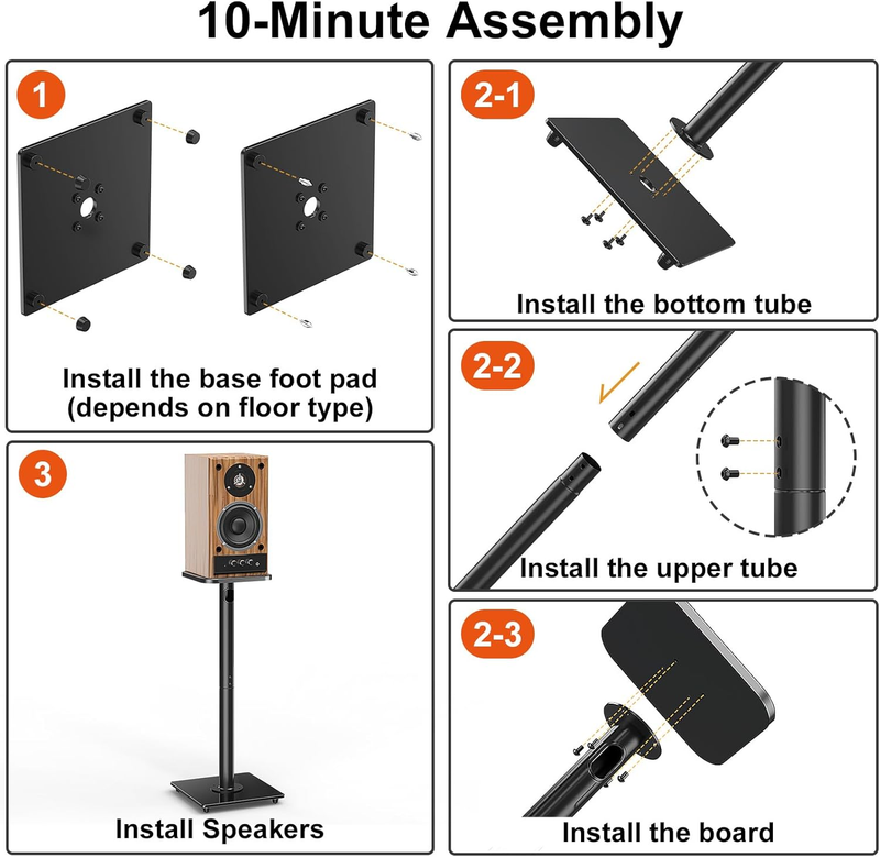 Universal Floor Speaker Stands for Surround Sound, 31 Inch Height Bookshelf Spea