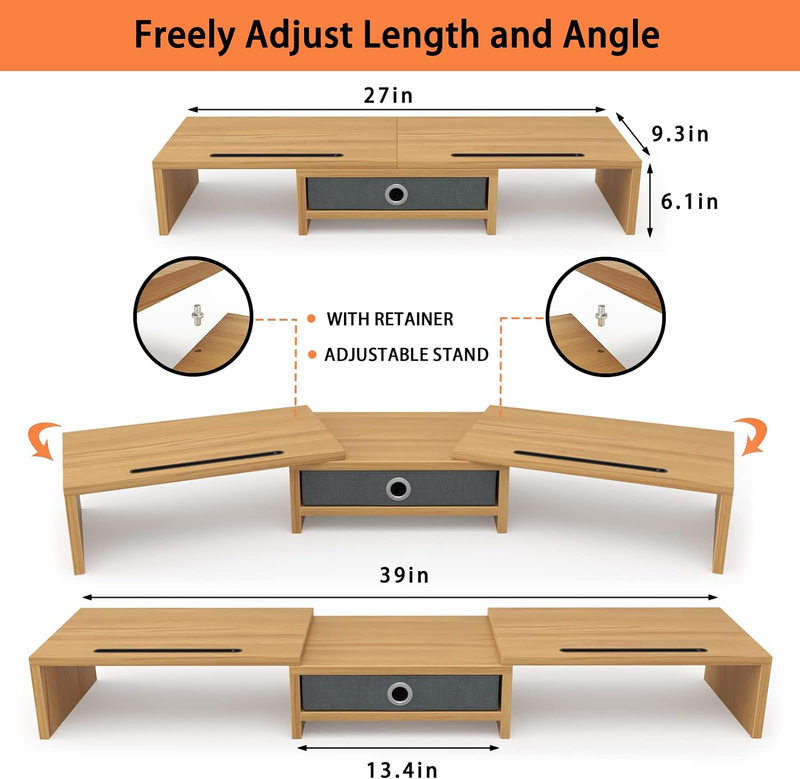 Dual Monitor Stand Riser with Drawer-Monitor Stand Riser for 2 Monitors, Adjusta