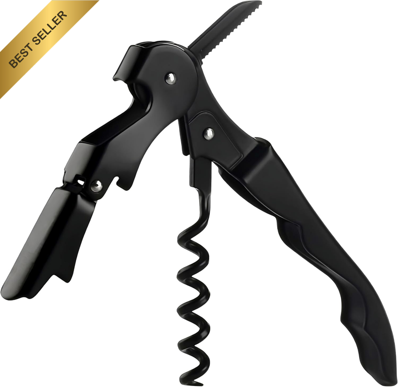 Professional Stainless Steel Waiter'S Corkscrew - Sharp Micro-Serrated Knife & F