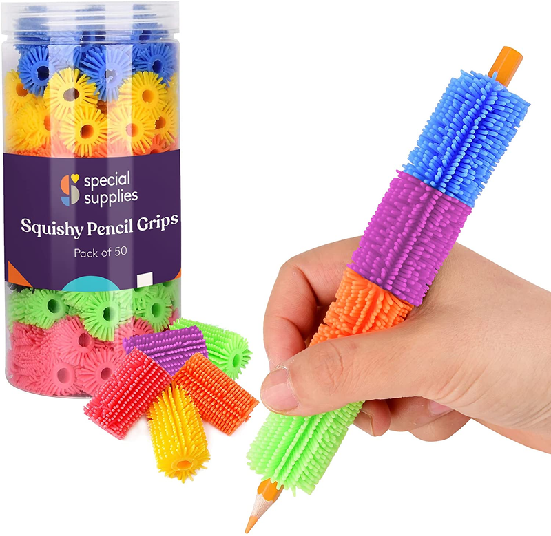 50 Squishy Pencil Grips for Kids and Adults - Colorful, Cush