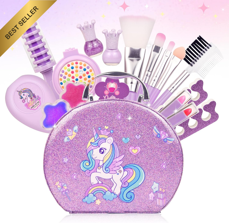 Kids Washable Makeup Kit Real Set Pretend Play Beauty Unicorn Gift