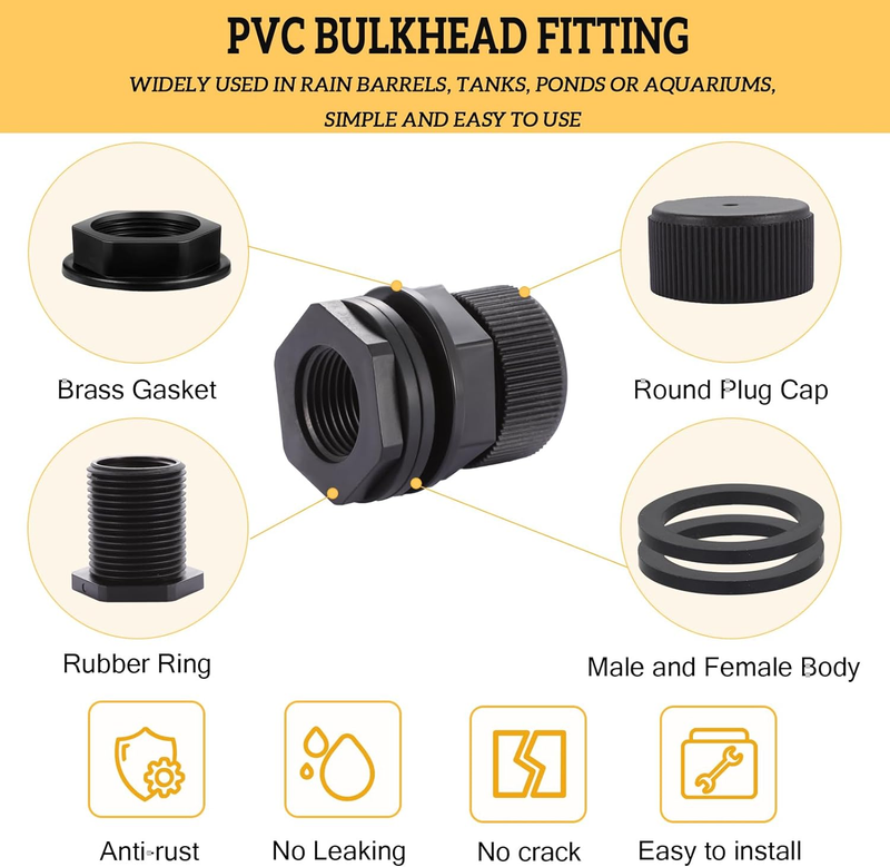PVC Garden Hose Bulkhead Fitting with Plug, 1/2" Female NPT, 3/4" Male GHT (Gard