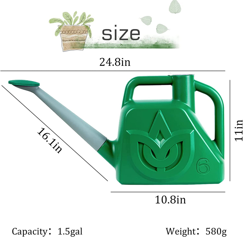 1.5 Gallon Green Watering Can Outdoor Garden Flower Plant, Lightweight 6 L Water