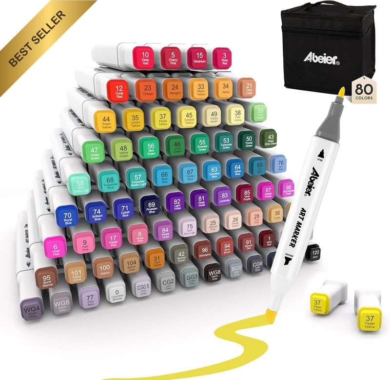 Alcohol Markers, 80 Colors Dual Tip - Chisel& Fine, Coloring Markers Perfect for