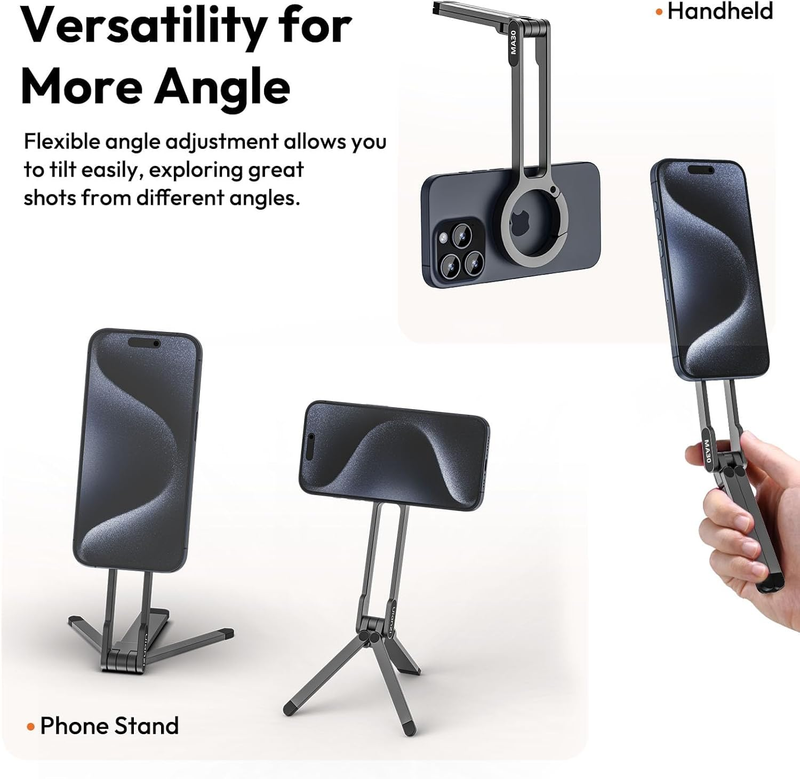 MA30 Magnetic Phone Tripod Stand for iPhone - Dark Grey Aluminium Maglock Mini P